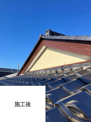 屋根の塗装後です。塗装したことにより木部の強度も増しました。